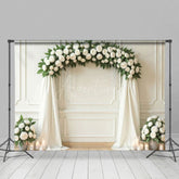 Aperturee - Aperturee White Tulle And Roses Floral Arch Wedding Backdrop